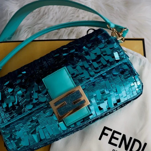 Fendi Turquoise Sequin Baguette *RARE & SOLD OUT* - Picture 5 of 15